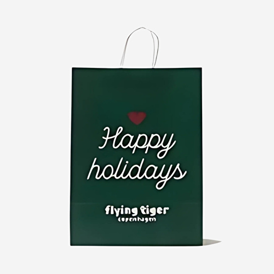 Flying Tiger Copenhagen Happy Holidays Yazılı Yeşil Karton Poşet