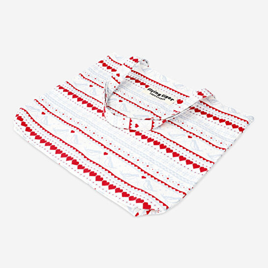 Flying Tiger Copenhagen Yılbaşı Desenli Kırmızı Beyaz Bez Çanta