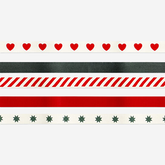 Flying Tiger Copenhagen 5'li Yılbaşı Temalı Kırmızı Yeşil Beyaz Pamuklu Kurdele Seti