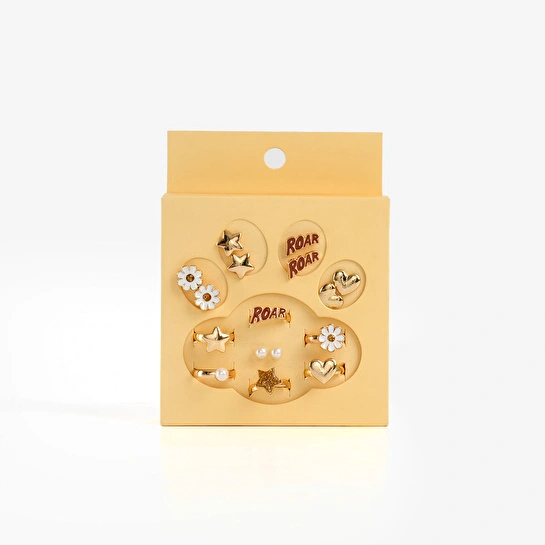 Flying Tiger Copenhagen Çocuklar İçin Gold Ayarlanabilir Yüzük ve Küpe Seti