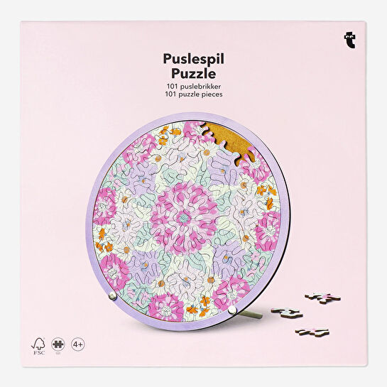 Flying Tiger Copenhagen Pembe Çiçek Desenli Ahşap Yapboz Seti