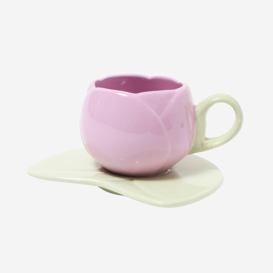 Flying Tiger Copenhagen Pembe Lale Şeklinde Fincan ve Tabağı