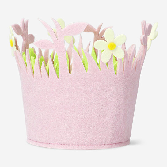 Flying Tiger Copenhagen Beyaz Çiçekli Pembe Orta Keçe Sepet