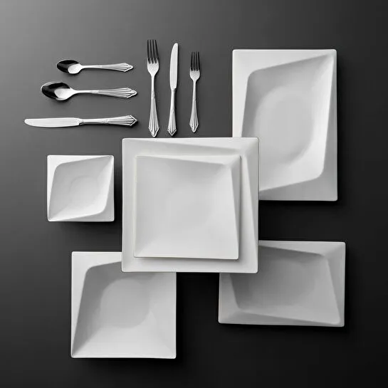 Jumbo Fold Platin 58 Parça 12 Kişilik Kare Yemek Takımı