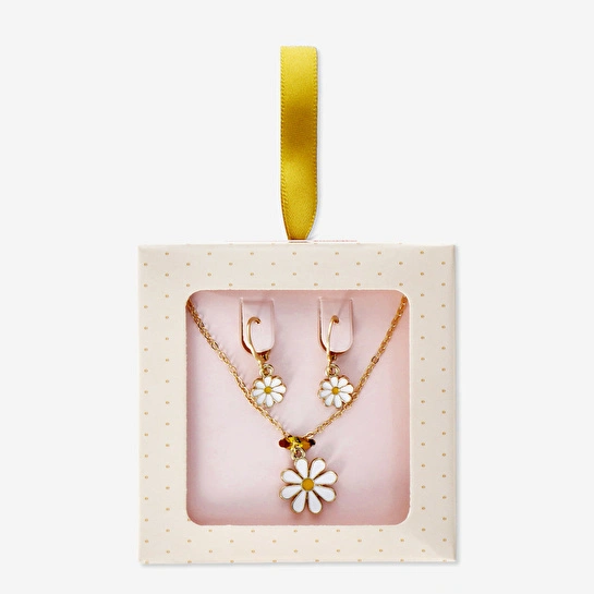 Flying Tiger Copenhagen Papatya Detaylı Küpe ve Kolye Seti