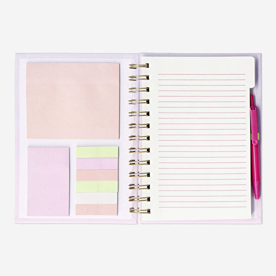 Flying Tiger Copenhagen Kedi Desenli Pembe Spiralli Kalemli Defter