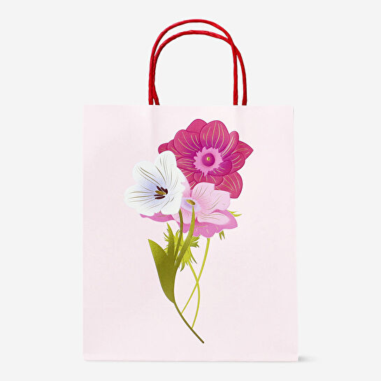 Flying Tiger Copenhagen Pembe Çiçek Desenli Kağıt Hediye Çantası