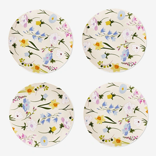 Flying Tiger Copenhagen 4'lü Bahar Çiçekleri Desenli Plastik Tabak