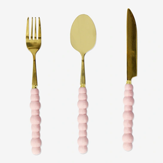 Flying Tiger Copenhagen Pembe Tek Kişilik Gold Çatal Kaşık Bıçak Seti