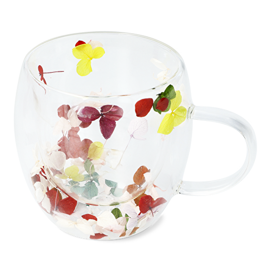 Flying Tiger Copenhagen Kurutulmuş Çiçek Detaylı Çift Cidarlı Cam Kupa