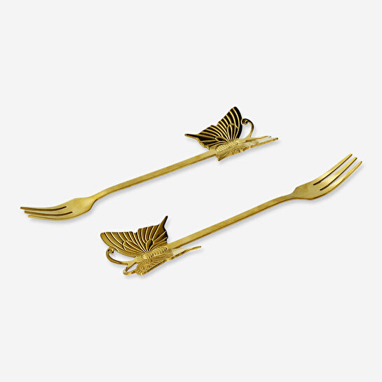 Flying Tiger Copenhagen 2'li Kelebek Detaylı Gold Atıştırmalık Çatalı Seti