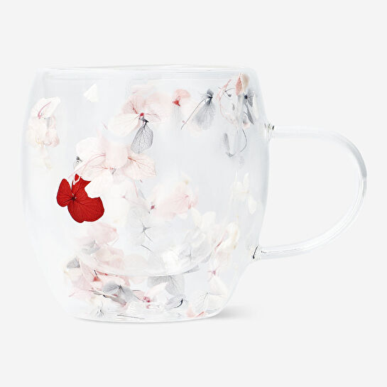 Flying Tiger Copenhagen Kurutulmuş Çiçek Detaylı Çift Cidarlı Cam Kupa 230 ml