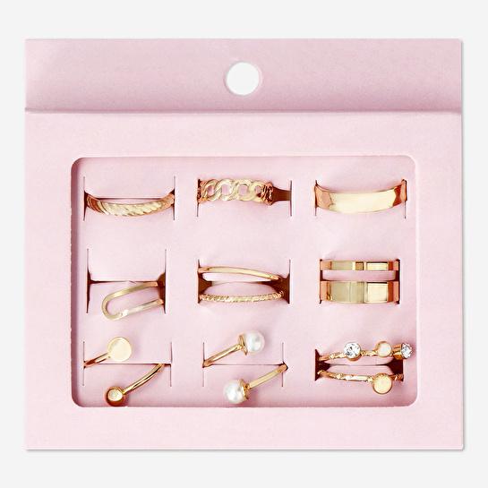 Flying Tiger Copenhagen Gold İnci Detaylı Yüzük Seti