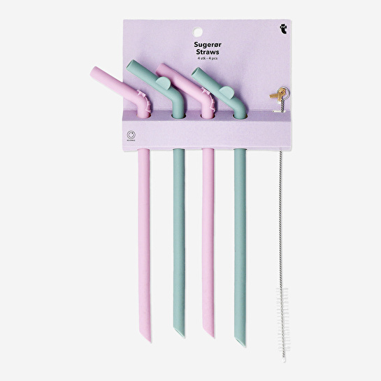 Flying Tiger Copenhagen 4'lü Pembe Yeşil Silikon Pipet