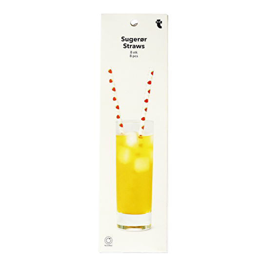 Flying Tiger Copenhagen 8'li Çilek Desenli Plastik Pipet