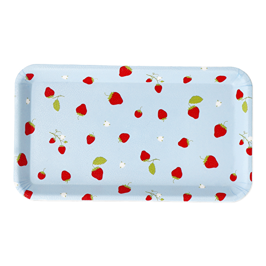 Flying Tiger Copenhagen Çilek Desenli Mavi Plastik Küçük Tepsi