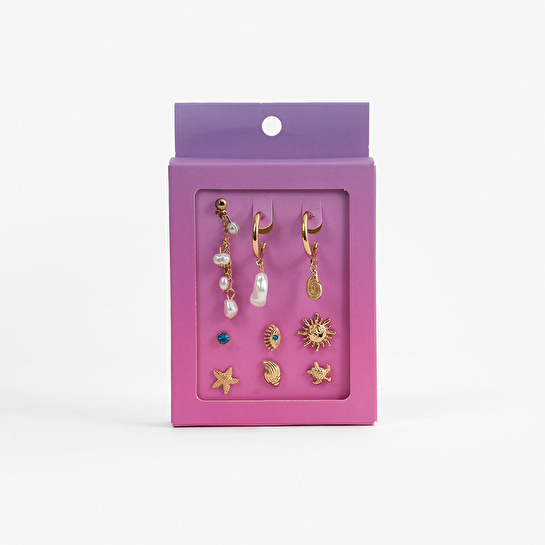 Flying Tiger Copenhagen 9'lu İncili Deniz Kabuğu Detaylı Küpe Seti