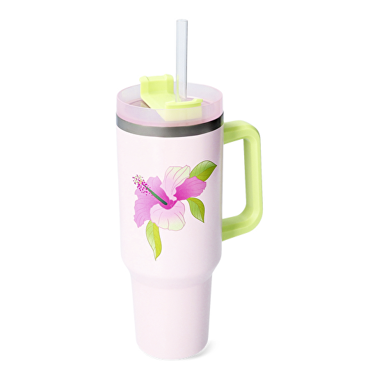 Flying Tiger Copenhagen Çiçek Desenli Pembe Pipetli Matara