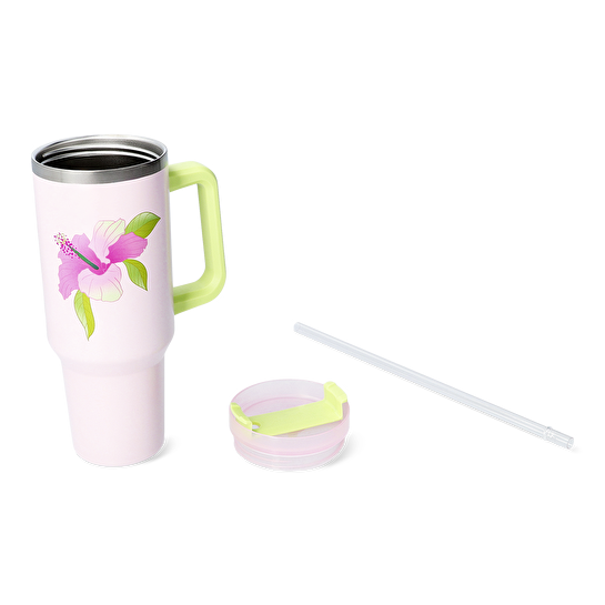 Flying Tiger Copenhagen Çiçek Desenli Pembe Pipetli Matara