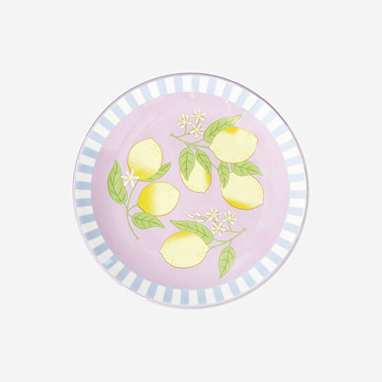 Flying Tiger Copenhagen Sarı Limon Desenli Çizgili Seramik Küçük Tabak