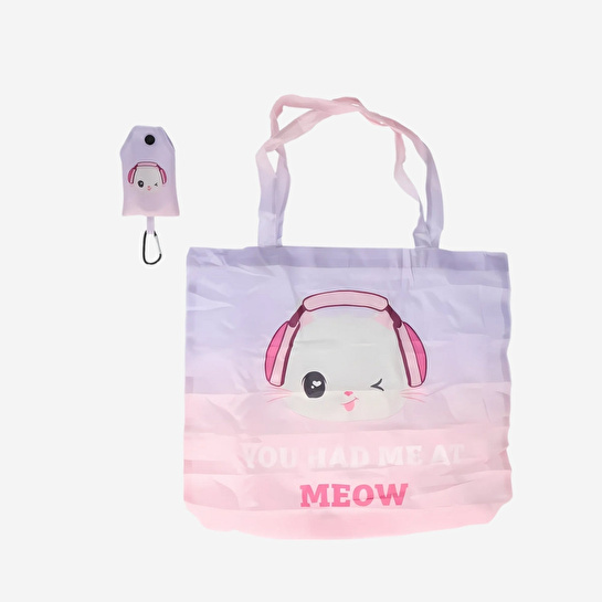 Flying Tiger Copenhagen Kedi Desenli Pembe Katlanabilir Bez Çanta