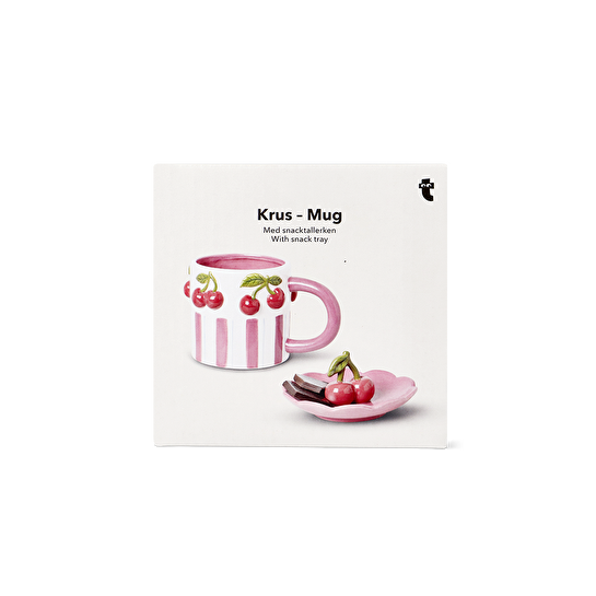 Flying Tiger Copenhagen Kiraz Desenli Pembe Kapaklı Seramik Kupa