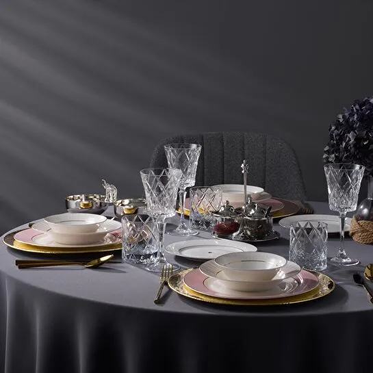 Jumbo Navy 24 Parça 6 Kişilik Yemek Takımı Pink