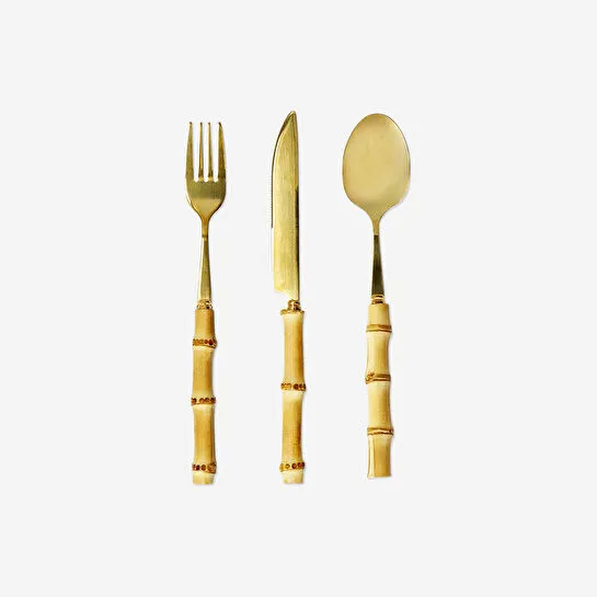 Flying Tiger Copenhagen 3 Parça Gold Bambu Saplı Çatal Kaşık Bıçak Seti
