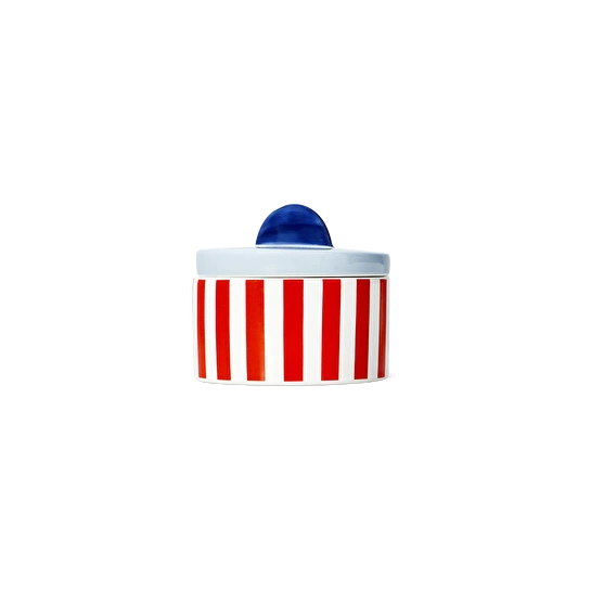 Flying Tiger Copenhagen Kırmızı Çizgili Deniz Kabuğu Kapaklı Seramik Kavanoz