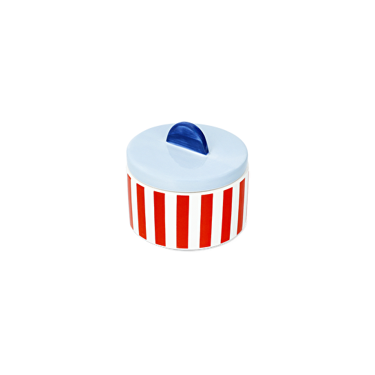 Flying Tiger Copenhagen Kırmızı Çizgili Deniz Kabuğu Kapaklı Seramik Kavanoz