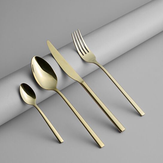 Jumbo 2001 Şampanya 24 Parça 6 Kişilik Tatlı Çatal Kaşık Bıçak Takımı