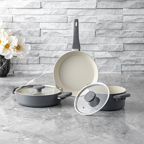 Jumbo Swiss Crystal Grey 5 Parça İndüksiyon Tabanlı Tencere Seti