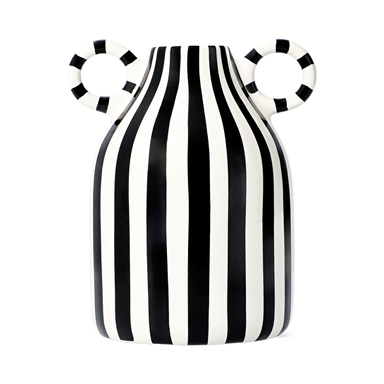Flying Tiger Copenhagen Siyah Beyaz Çizgili Seramik Vazo