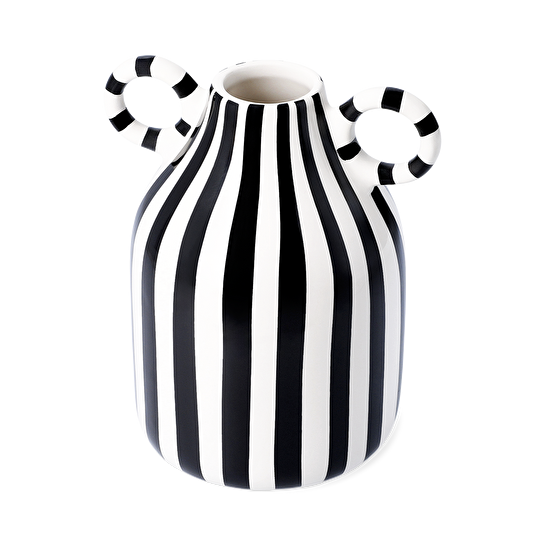 Flying Tiger Copenhagen Siyah Beyaz Çizgili Seramik Vazo