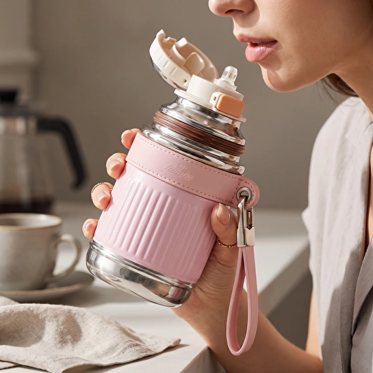Jumbo Magic Pipetli Pembe Termos 450 ml