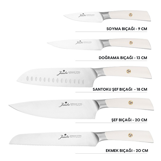 Jumbo Katana Standlı 6 Parça Beyaz Bıçak Seti