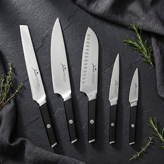 Jumbo Katana Standlı 6 Parça Siyah Bıçak Seti