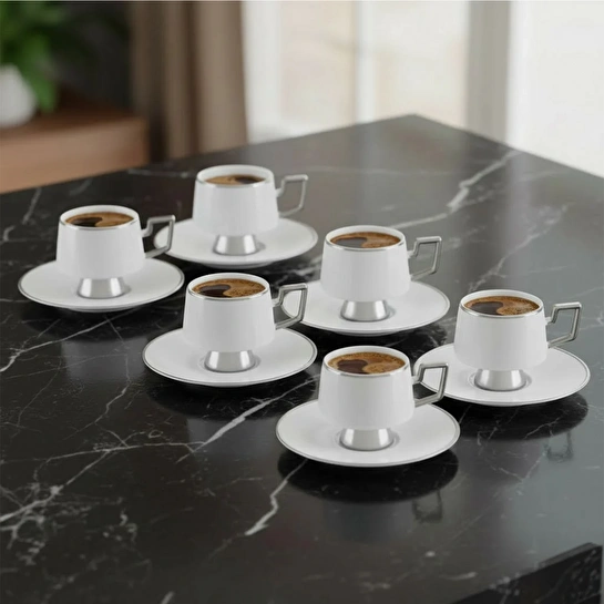 Jumbo Ellmore Platin 6 Kişilik Kahve Fincan Takımı