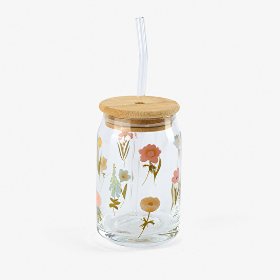 Flying Tiger Copenhagen Çiçek Desenli Cam Kavanoz Bardak
