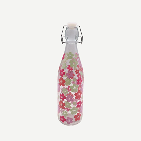 Flying Tiger Copenhagen Pembe Çiçekli Cam Şişe 500 ml