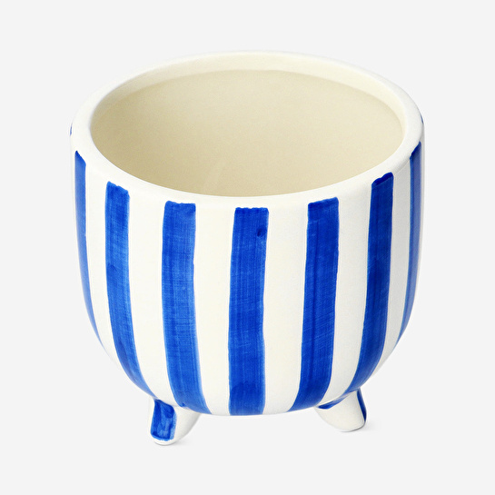 Flying Tiger Copenhagen Mavi Beyaz Çizgili Ayaklı Saksı