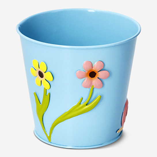 Flying Tiger Copenhagen Çiçek Detaylı Mavi Çinko Saksı