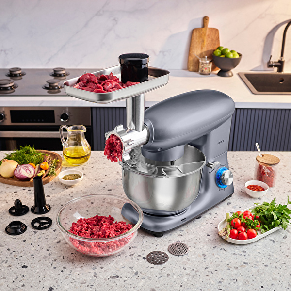 Karaca Multichef Kıyma Çekme /Sucuk-Sosis/İçli Köfte Aparatlı Hamur Yoğurma Makinesi Antrasit 1900W 5,5L