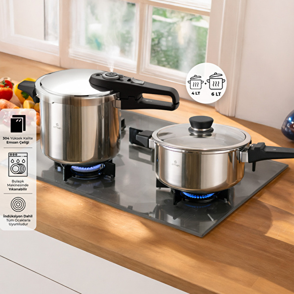 Emsan Fast Cooker Çift Emniyetli Düdüklü Tencere 4 +6 Lt görseli 1