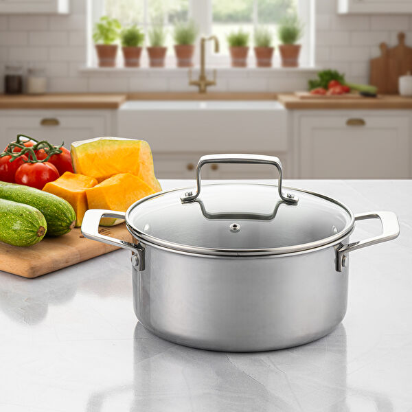 Emsan Pro Tri Ply Derin Tencere Çelik 24 cm görseli 1