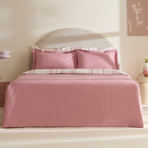 Karaca Home Cool Stripe Çift Kişilik Nevresim Takımı Gül Kurusu görseli 1