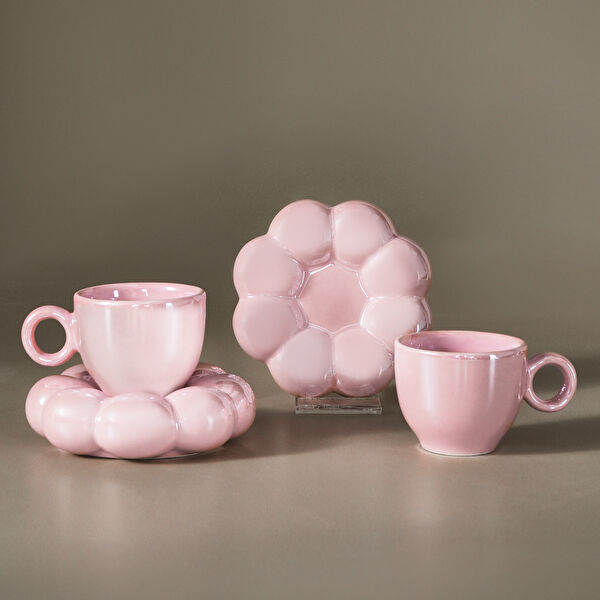 Karaca Bubble Pembe Lüsterli 2 Kişilik Kahve Fincanı 90 ml