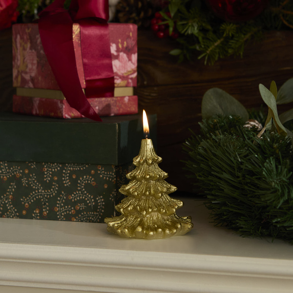 Karaca Home New Year Yılbaşı Çam Ağacı Şekilli Mum Gold 8,5 x 8,5 x 9,5 cm görseli 1