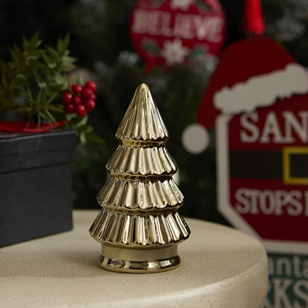 Karaca Home New Year Yılbaşı Christmas Tree Dekoratif Obje Gold 6,8 x 6,8 x 12,3 cm görseli 1