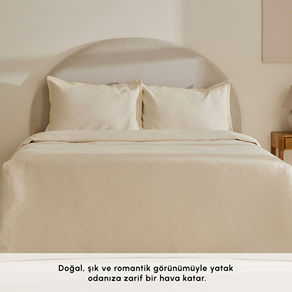 Karaca Home Adelia Fistolu Çift Kişilik Yatak Örtüsü Takımı Natural görseli 1